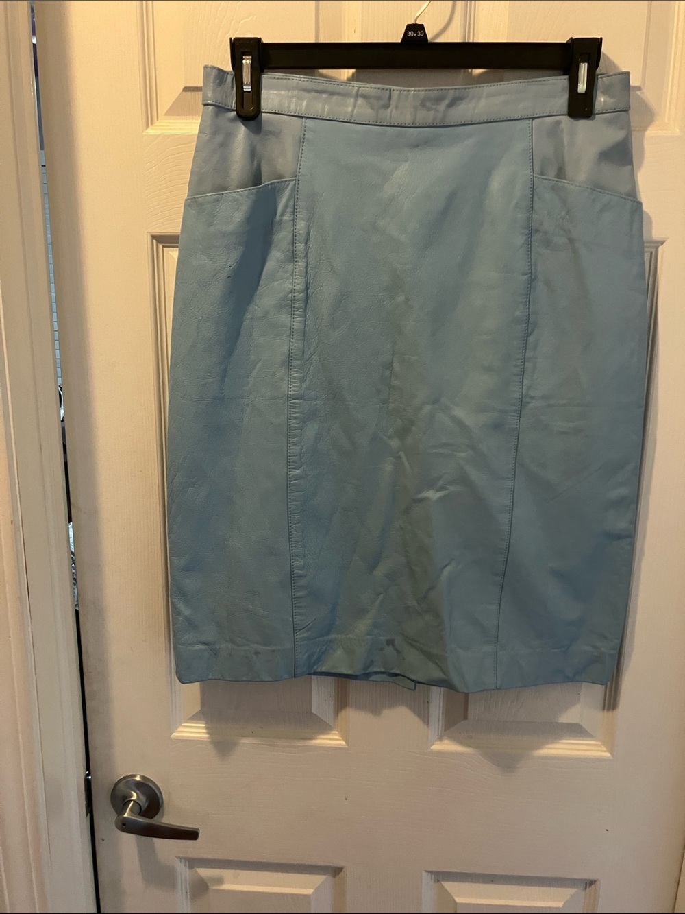 Light Blue Women's Leather-Blend Pencil Skirt